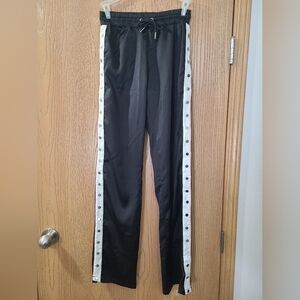 Maniere De Voir Satin Red White Side Stripe Silver Snap Track Athletic Pants